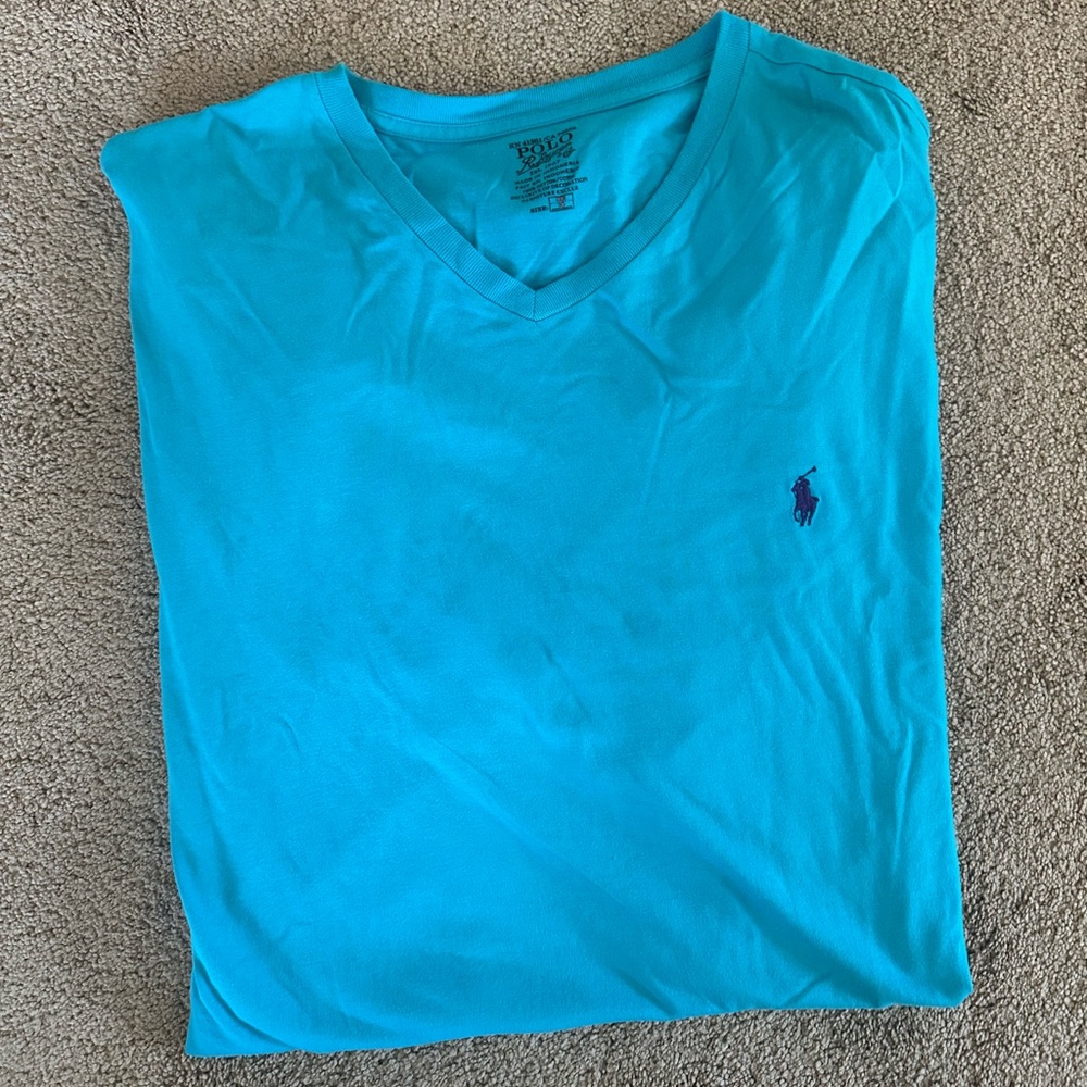 Polo by Ralph Lauren Men's Blue V-Neck Tee
